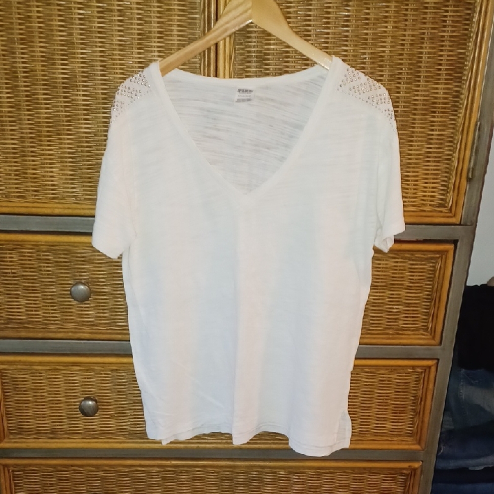 PINK Victoria's Secret White V-Neck Short Sleeve Top